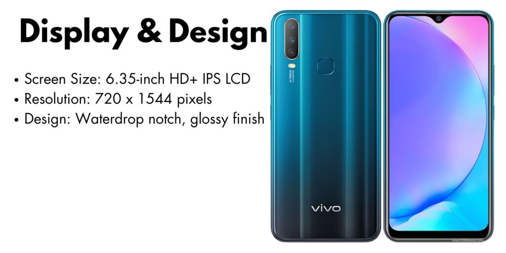 Vivo Y17 smartphone featuring a 6.35-inch HD+ display with vibrant colors and minimal bezels