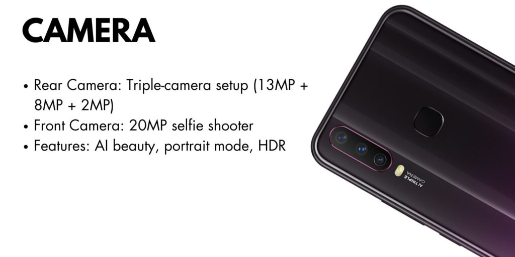 Vivo Y17 smartphone with sleek design, AI triple camera, and long-lasting battery.
