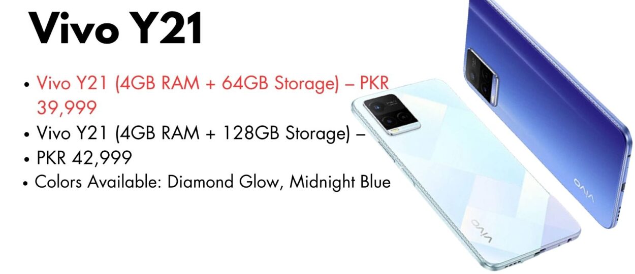 Vivo Y21 smartphone with sleek design, dual rear camera, and HD+ display