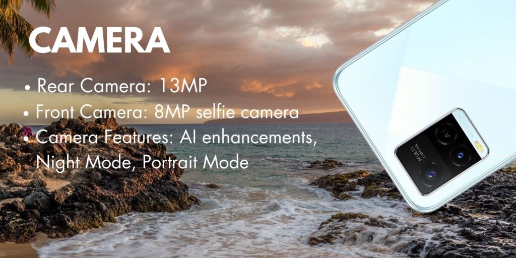 Close-up view of Vivo Y21 dual-camera setup with LED flash.
