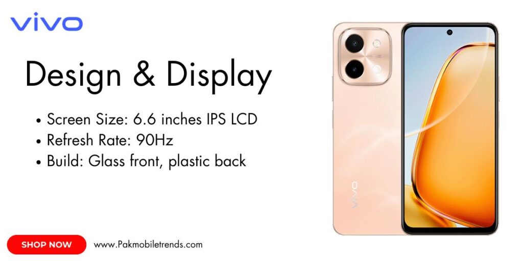 Vivo Y28 smartphone showcasing its vibrant 6.56-inch HD+ display with a waterdrop notch, sleek design, and immersive viewing experience.