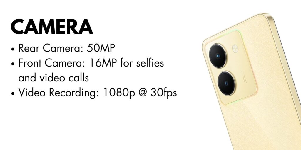 Close-up view of the Vivo Y36 camera module, showcasing its dual-lens design and LED flash.