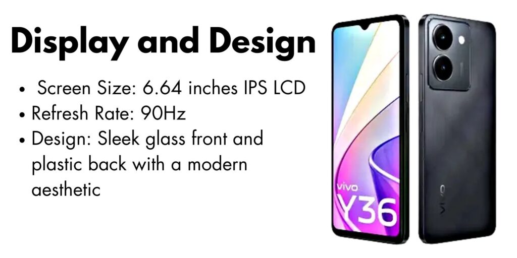 Vivo Y36 smartphone with a vibrant 6.64-inch FHD+ display and smooth 90Hz refresh rate.