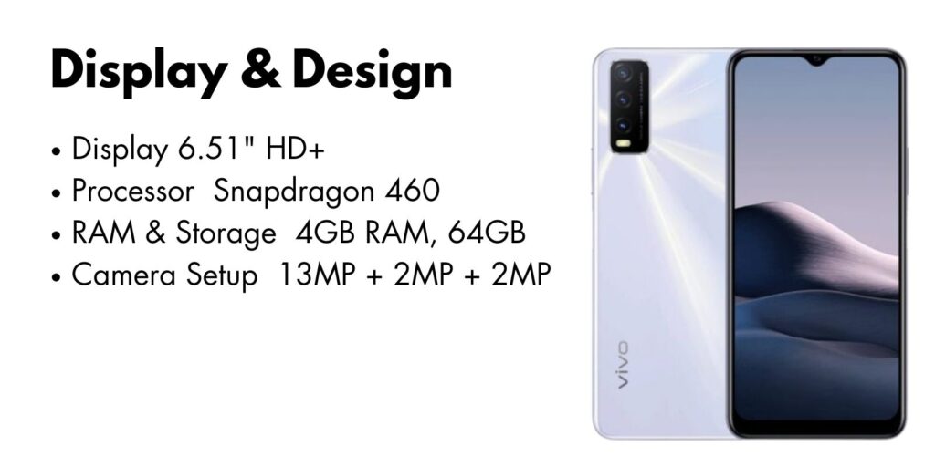 VIVO Y20 smartphone with a sleek design, large display, and AI triple camera.