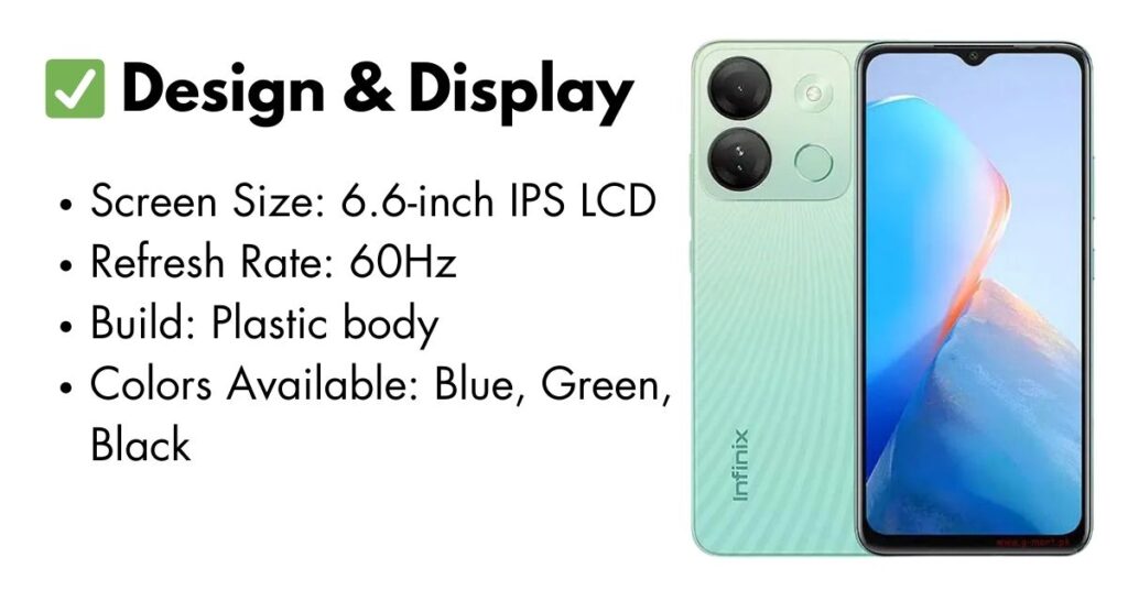 Infinix Smart 7 smartphone display showcasing vibrant colors and sleek design.