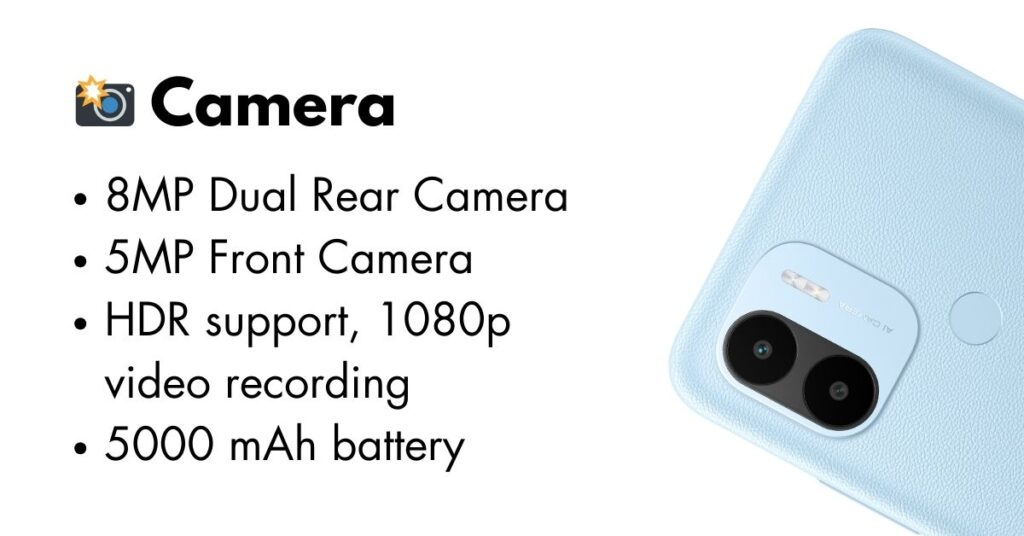 Redmi A2 Plus rear camera module with dual-lens AI camera setup