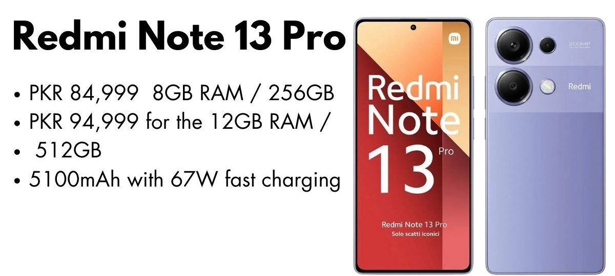Redmi Note 13 Pro smartphone front and back view in stylish design