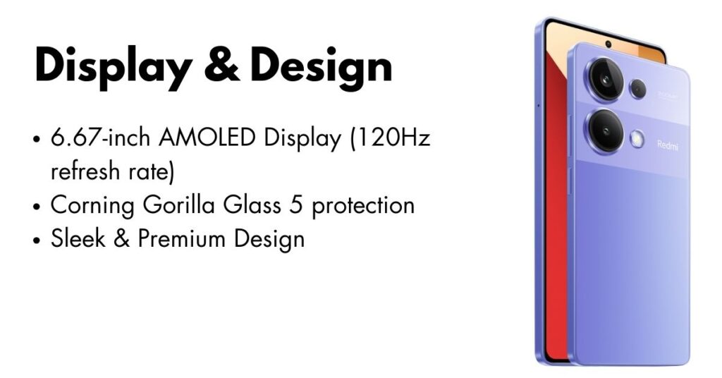 Redmi Note 13 Pro featuring a vibrant 6.67-inch AMOLED display with ultra-slim bezels.