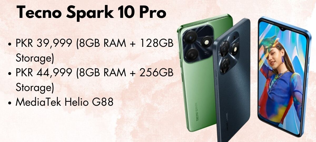 Front and back view of Tecno Spark 10 Pro showcasing its stylish design and dual-camera setup.