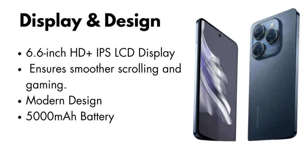Tecno Spark 20 smartphone front and back view showing 6.6-inch HD+ display and stylish design
