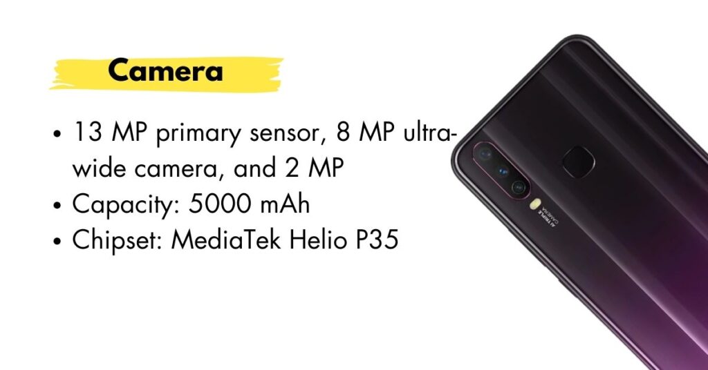 Close-up of Vivo Y17 camera showcasing AI-powered triple-lens setup.