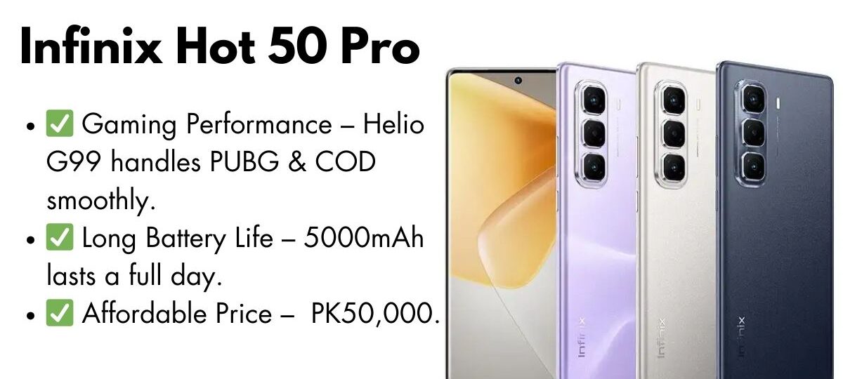 Infinix Hot 50 Pro smartphone in hand with a sleek design and modern features.