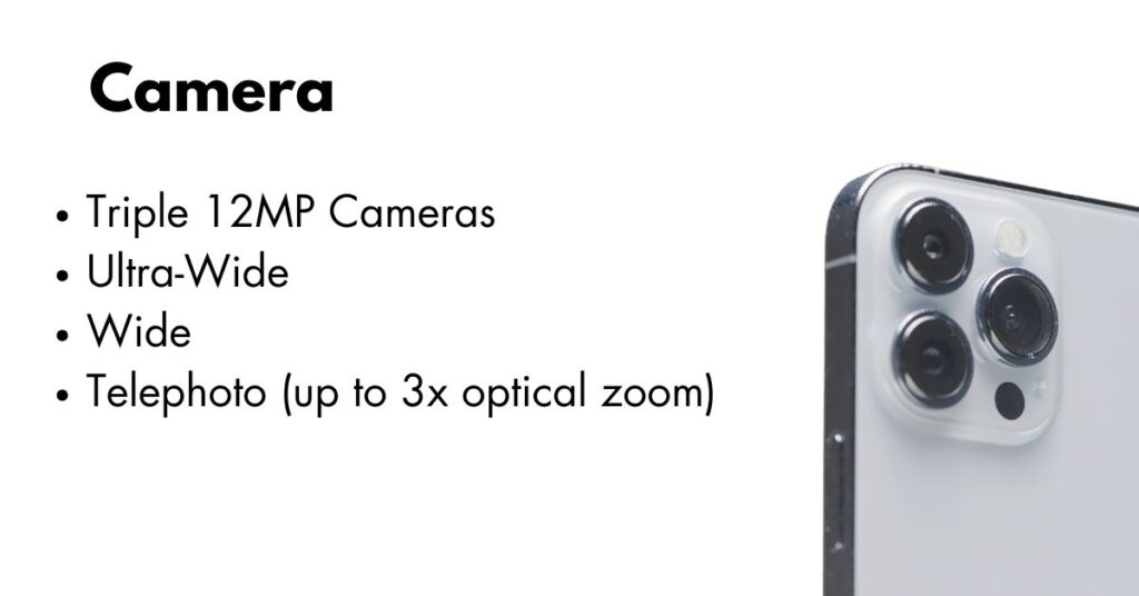 iPhone 13 Pro Max camera features with triple lens setup and advanced photography capabilities.