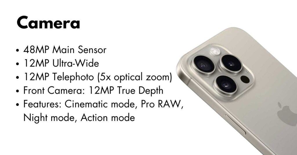 Close-up view of the iPhone 15 Pro Max camera module showcasing its advanced triple-lens setup.