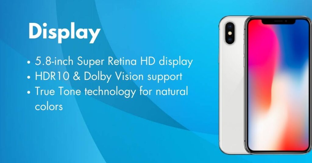 iPhone X front display showing a sleek, edge-to-edge screen with no home button