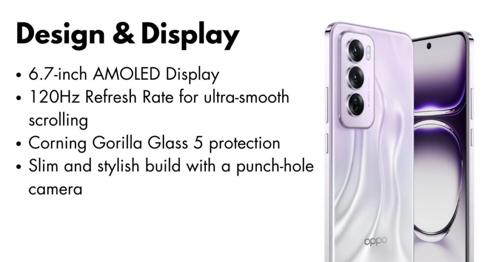Oppo Reno 12 front and back view showcasing its sleek design and vibrant AMOLED display