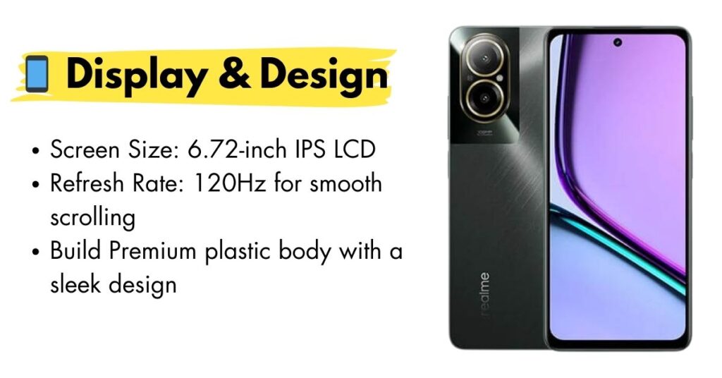Realme C67 smartphone display with vibrant colors and sleek design.