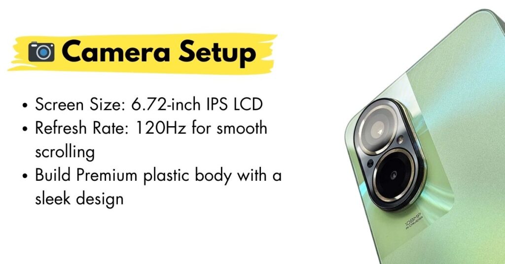 Realme C67 smartphone showcasing its 108MP ultra-clear camera with 3x in-sensor zoom.