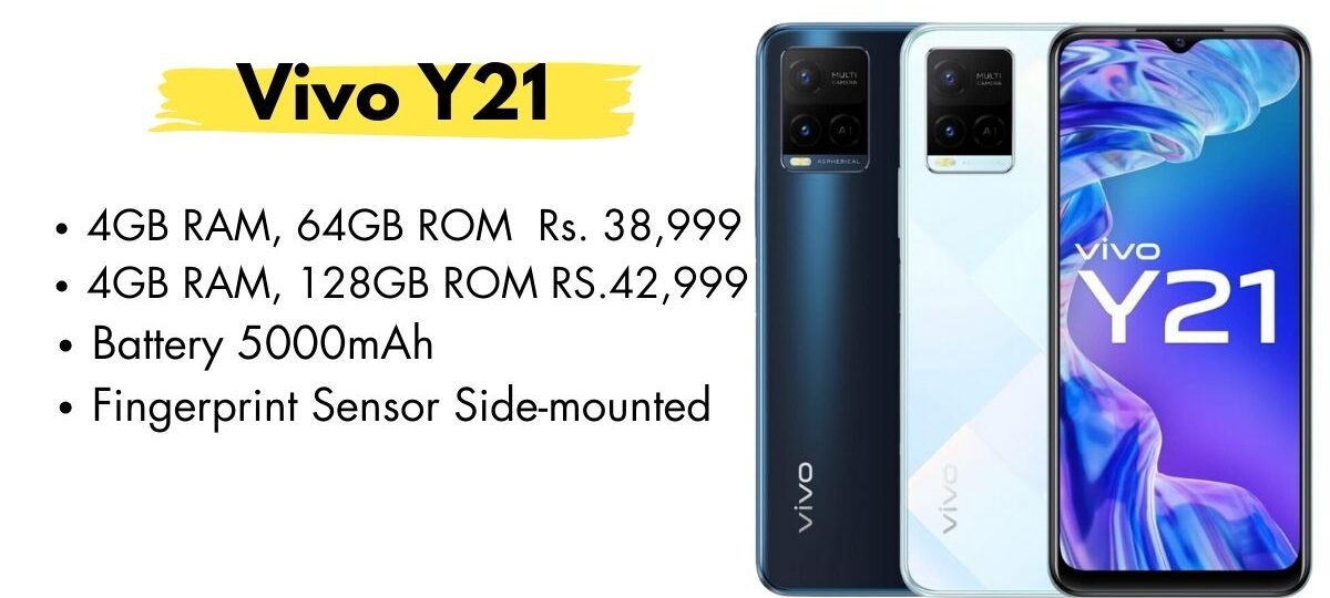 Vivo Y21 smartphone with sleek design, large display, and dual-camera setup.