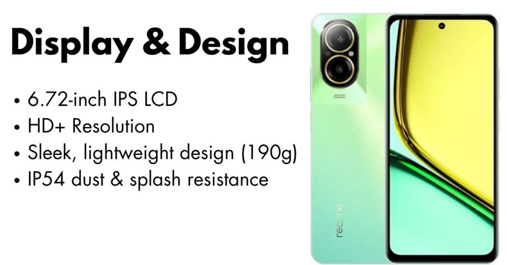 Realme C67 vibrant display front view