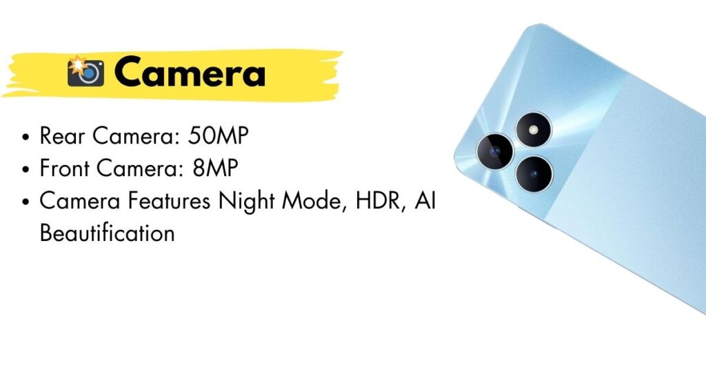 Close-up of the Realme Note 50 camera module showcasing its high-resolution lens and sleek design.