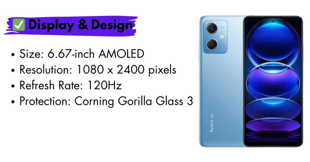 Redmi Note 12 smartphone showcasing its sleek design and vibrant display.