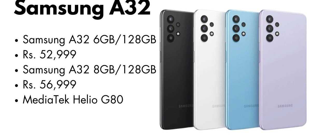Samsung Galaxy A32 smartphone in Awesome Black color showing front and back design.