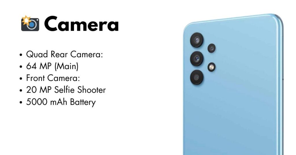 Close-up view of Samsung Galaxy A32 showcasing its quad rear camera setup.