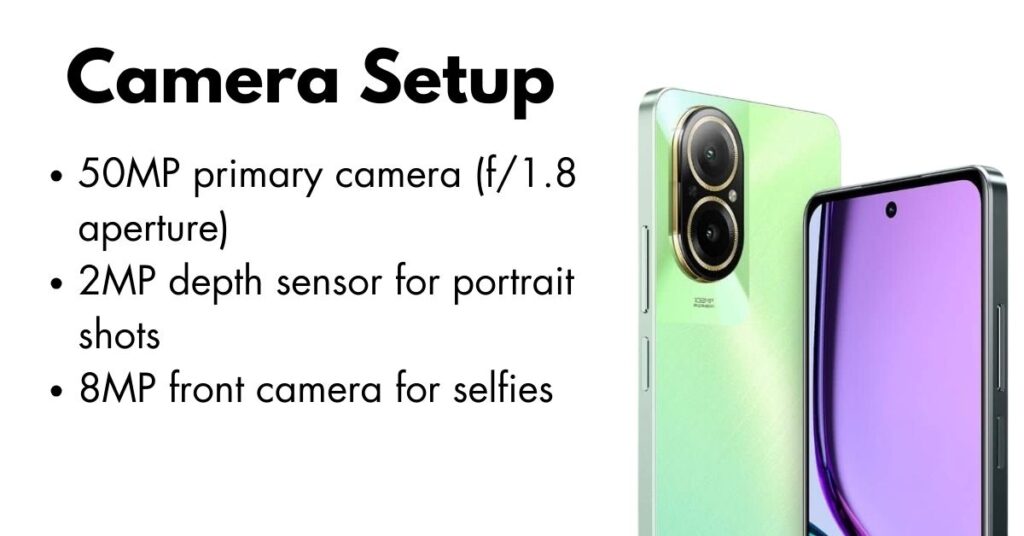 Realme C67 smartphone front and back view – sleek design with dual camera setup