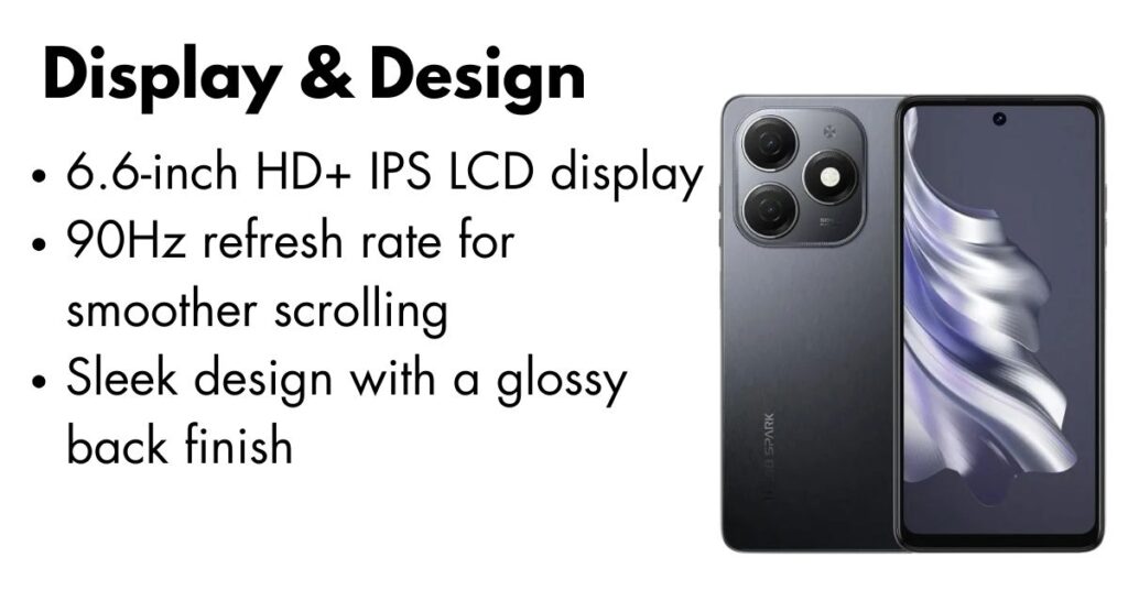 Close-up shot of Tecno Spark 20 smartphone showcasing its dual AI rear camera module.