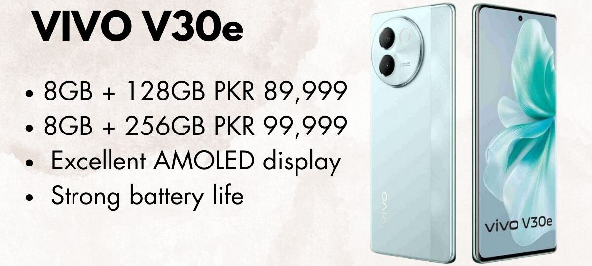 Vivo V30e smartphone front and back view with sleek design