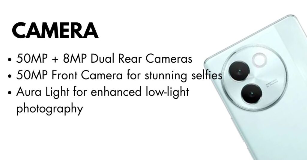 Close-up view of Vivo V30e dual rear camera with Aura Light ring