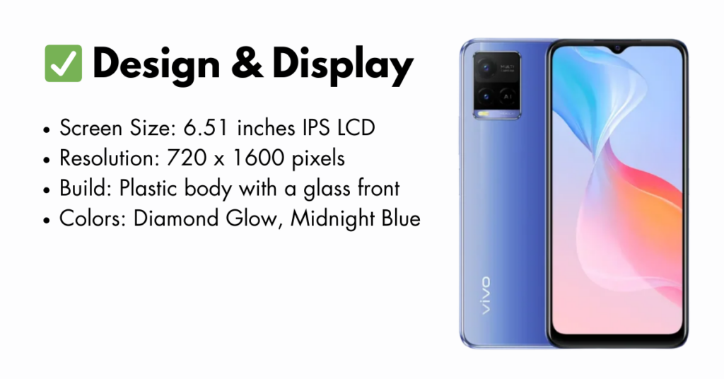 Vivo Y21 smartphone with HD+ display and sleek design.