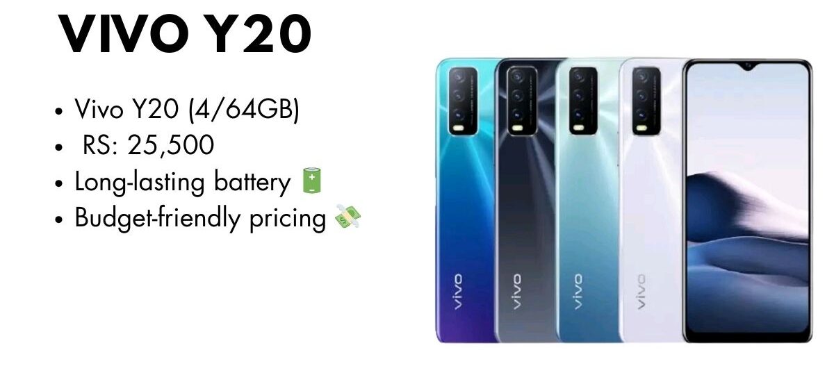 Vivo Y20 smartphone in Pakistan showcasing its sleek design and large display