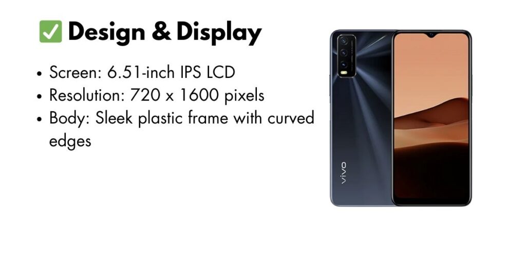 Vivo Y20 smartphone showing vibrant 6.51-inch Halo FullView display