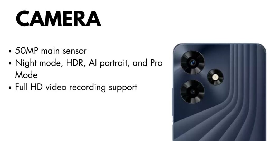 Infinix Hot 30 camera close-up showing dual-lens setup with LED flash