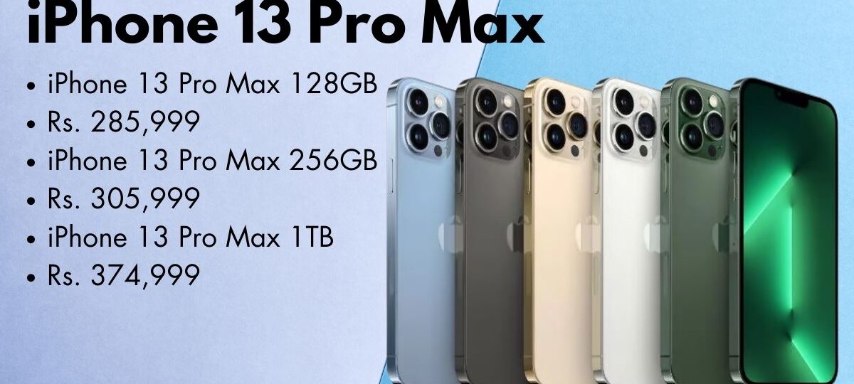 iPhone 13 Pro Max in Sierra Blue with triple camera setup and sleek design