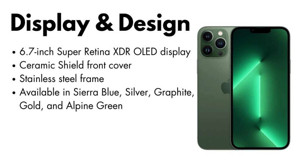 iPhone 13 Pro Max display with Super Retina XDR screen and vibrant colors
