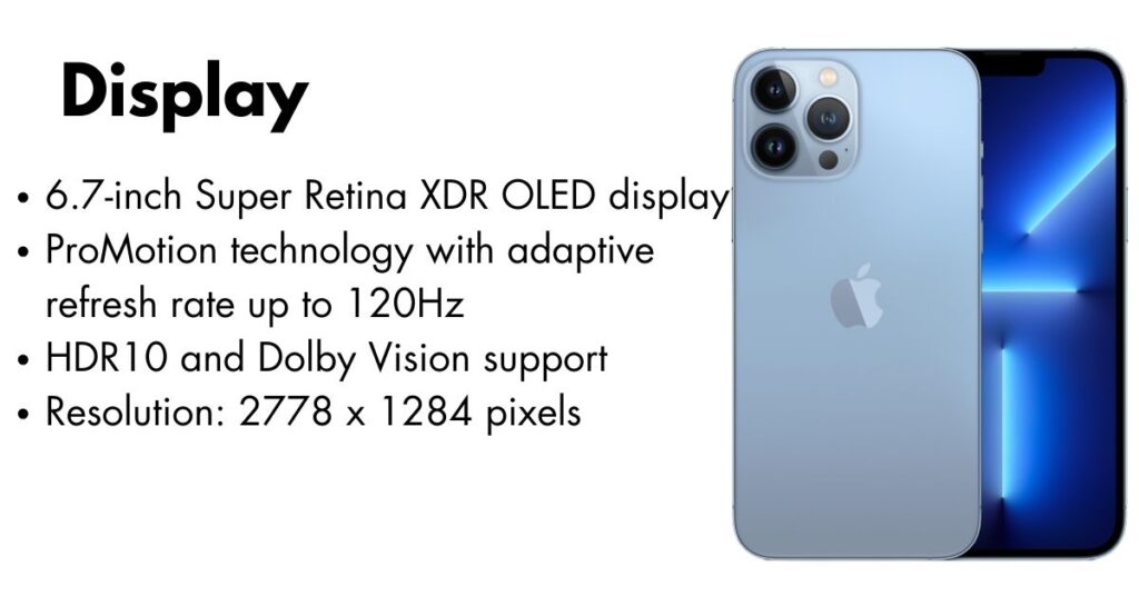 iPhone 13 Pro Max showing vibrant Super Retina XDR display with detailed app icons and dynamic colors