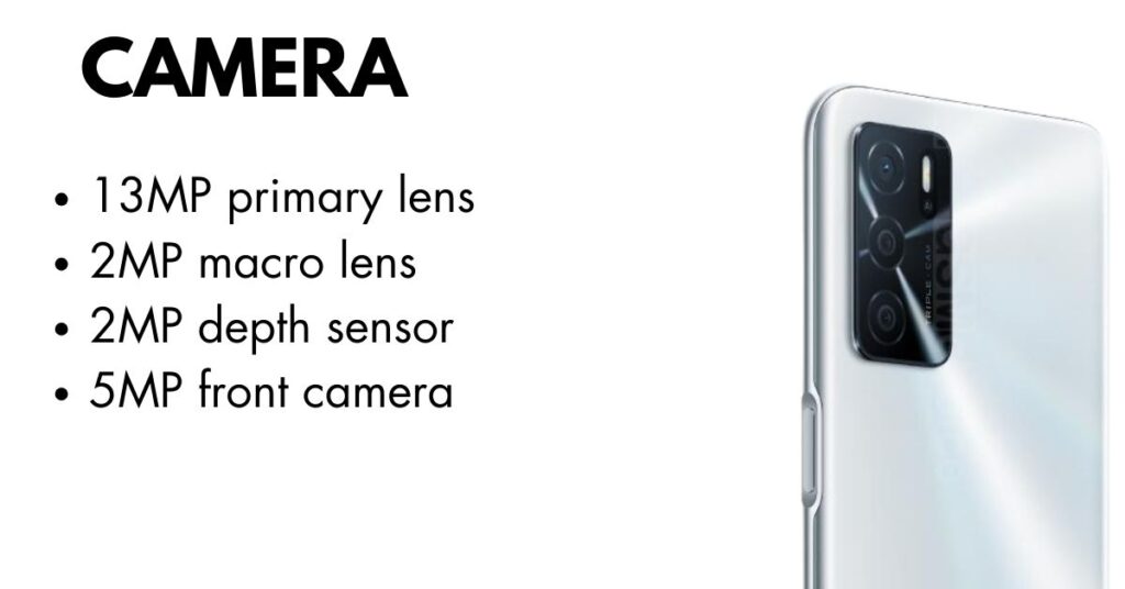 Close-up view of Oppo A16 triple rear camera setup in metallic finish