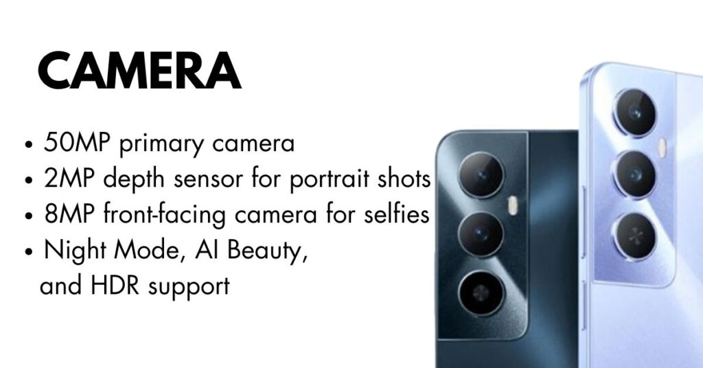 Rear and front camera view of Realme C75 showcasing its AI dual-camera setup.