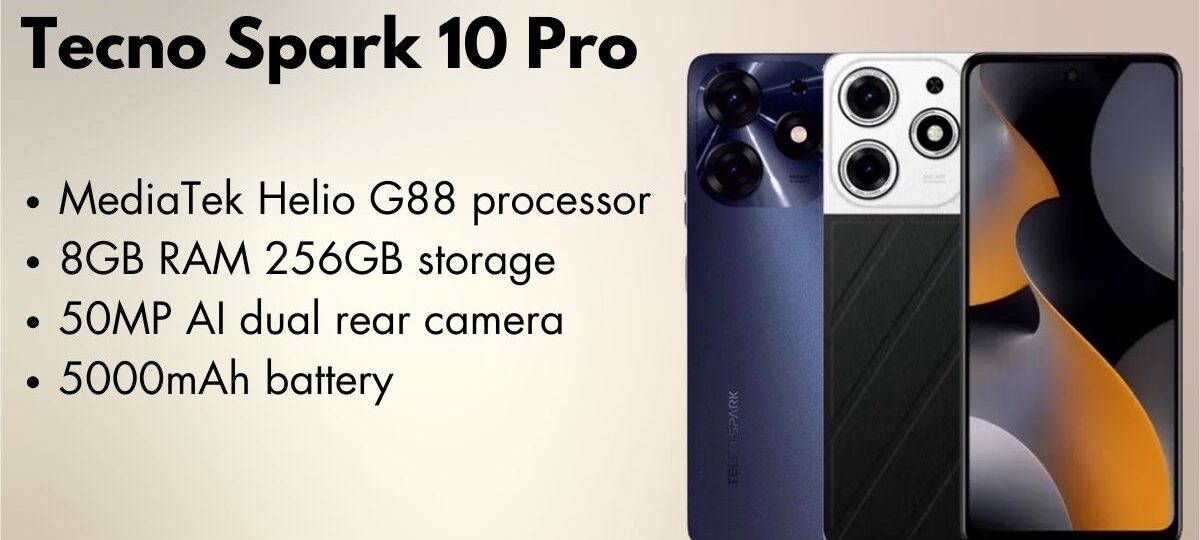 Tecno Spark 10 Pro smartphone front and back view showcasing design and camera