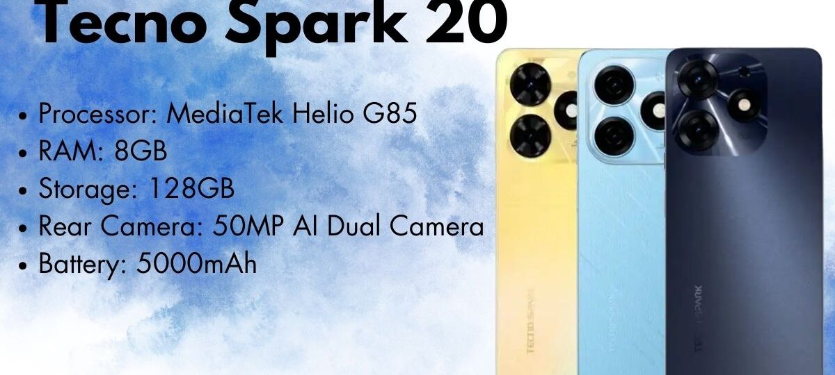 Tecno Spark 20 smartphone front and back view with stylish design