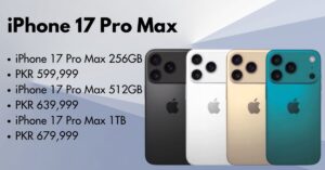 iPhone 17 Pro Max in titanium finish showcasing its triple camera setup and sleek edge-to-edge display