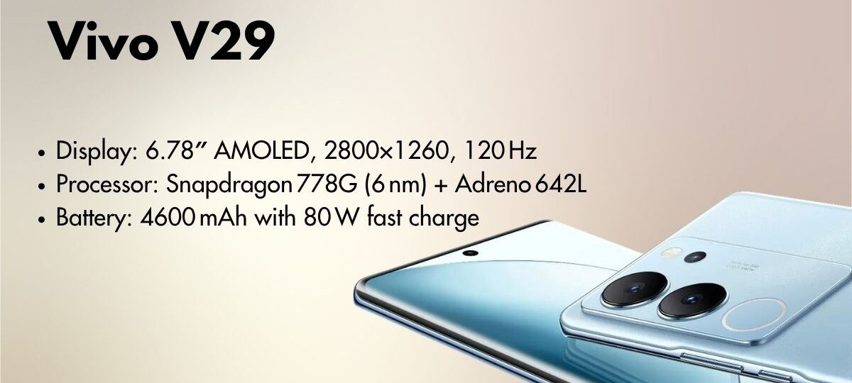 Vivo V29 smartphone front and back view showcasing elegant design and camera setup